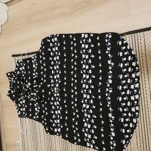 Ann Taylor Black Top with White Floral Design